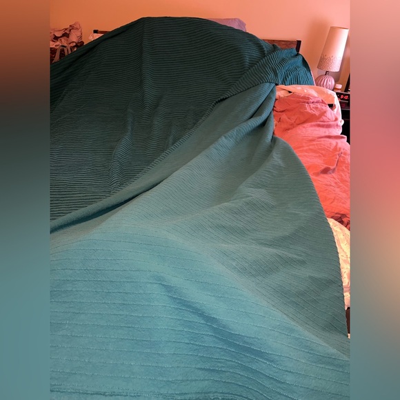 Teal Textured Ribbed Lightweight Blanket~100% Cotton~ King or Cal King - Picture 9 of 15